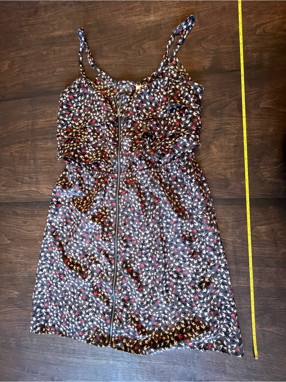 Xhilaration Black Floral Bird-Print One-Piece